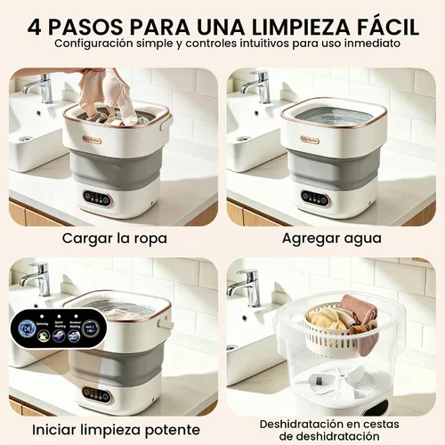 Vista 9 de Lavadora portátil de 20 litros, mini lavadora plegable y secadora giratoria con 3 modos, pequeña lavadora para RV, camping, dormitorio, apartamento