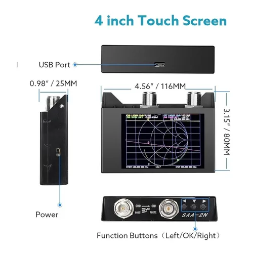 Vista 3 de Network Analyzer, Vector Network Analyzer 4.0 Inch Screen 50kHz-3GHz NanoVNA