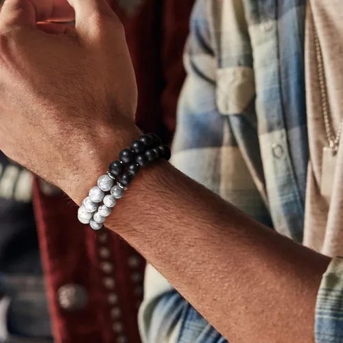 Vista 2 de RANKEEF - Pulsera de ojo de tigre para hombre, elástica, ajustable, cuentas de vidrio color negro, 516 de pulgada
