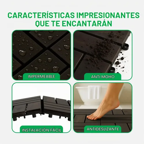 Vista 4 de Idzo Baldosas de Terraza Entrelazadas 9.6 PIES CUADRADOS - 10 PIEZAS Baldosas Impermeables de Madera de Acacia para Patio, Baldosas de Piso