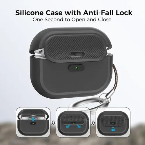 Vista 3 de TRONWIN Funda para AirPods Pro 2, [con bloqueo] Funda para AirPods Pro de una pieza (2ª/1ª generación), funda protectora completa de silicona suave