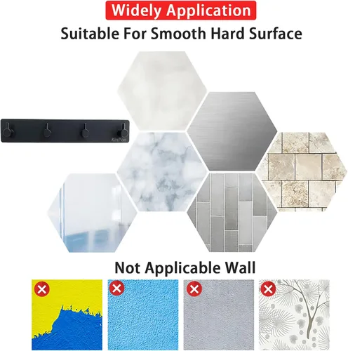 Vista 5 de Soporte para llaves de pared, ganchos decorativos para pared, organizador de llaves adhesivo adhesivo, ganchos de acero inoxidable para colgar