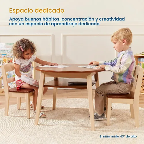Vista 3 de ECR4Kids Hideaway - Juego de mesa y silla, muebles para niños, nogal oscuro/blanco antiguo, 3 piezas