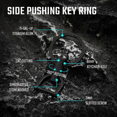 Vista 7 de KeyUnity KM13 Swivel Keychain with D Ring Key Shackle, Titanium Rotatable Key Organizer Negro