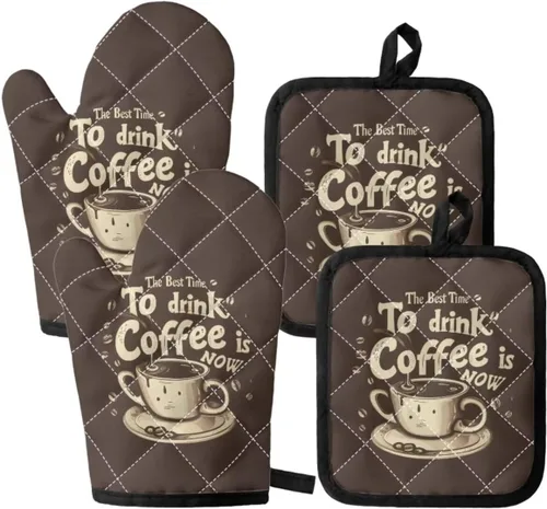 Vista 9 de UNICEU Juego de 4 manoplas de horno personalizadas y soportes para ollas, decoración de cocina, guantes protectores personalizados para hornear