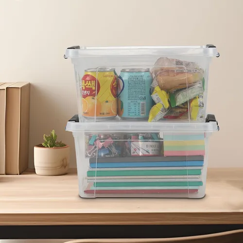 Vista 4 de Caja de almacenamiento de plástico de 6 litros, contenedor de almacenamiento transparente con tapas, juego de 6