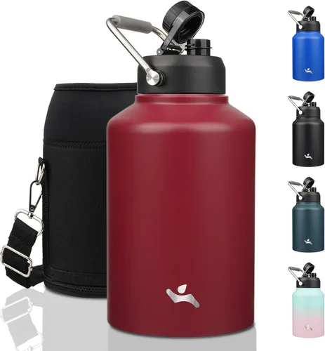 Vista 30 de Konokyo Jarra de medio galón con asa, botella de agua aislada de 64 onzas con bolsa de transporte, botella de metal de acero inoxidable al vacío