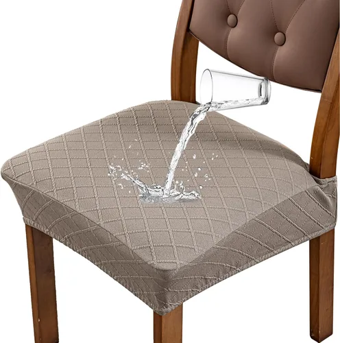 Vista 12 de Fundas de asiento impermeables para sillas de comedor, fundas para sillas de comedor y cocina (beige, 2 piezas) Jacquard Removable Machine