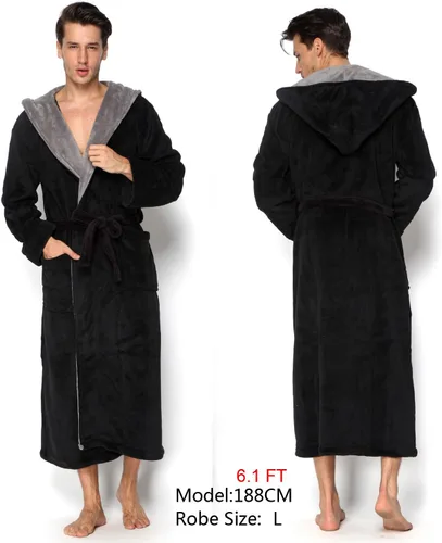 Vista 3 de KEMUSI Bata de baño con capucha para hombre, suave y de longitud completa, cómodo camisón cálido de longitud completa