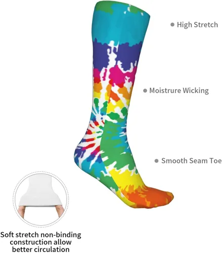 Vista 5 de Calcetines largos unisex con patrón de teñido anudado y teñido anudado, calcetines largos para niños y niñas, 19.7 in, un color, talla única