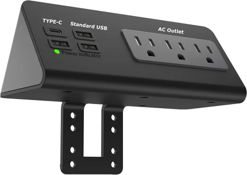 Vista 2 de Estación de Carga con Soporte de Abrazadera de Borde con Puertos USB-C, Protector contra Sobretensiones de Mesa, Enchufes de Alimentación