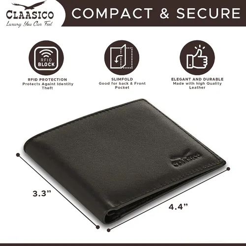 Vista 5 de Cartera para hombre, billetera RFID delgada de piel auténtica, regalo para hombres empaquetado en una elegante caja de regalo