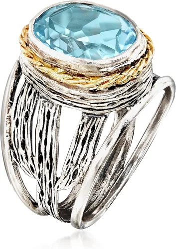 Vista 3 de Ross-Simons 5.00 Carat Sky Blue Topaz Openwork Ring in Sterling Silver and 14kt Yellow Gold