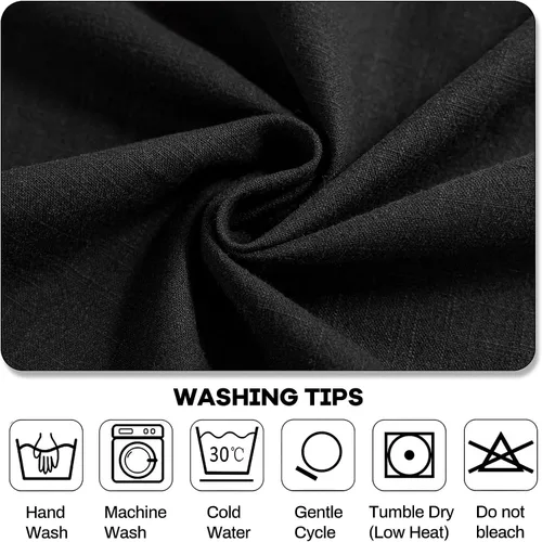 Vista 5 de AmHoo - Mantel de lino con borlas y bordado rectangular decorativo para mesa natural para cocina, comedor, buffet de boda, 55 x 55 pulgadas, negro