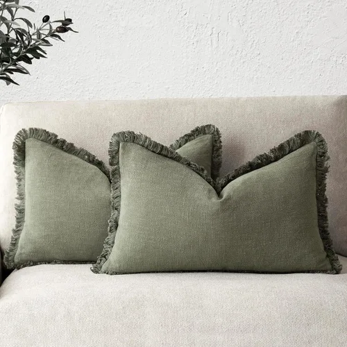 Vista 71 de Foindtower Fundas de almohada decorativas de lino con flecos de 16 x 16 Verde abundante