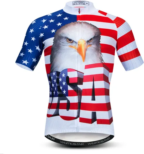 Vista 27 de Maillot de ciclismo de manga corta estilo USA Bike Tops con bolsillo raya reflectante 1cd8111