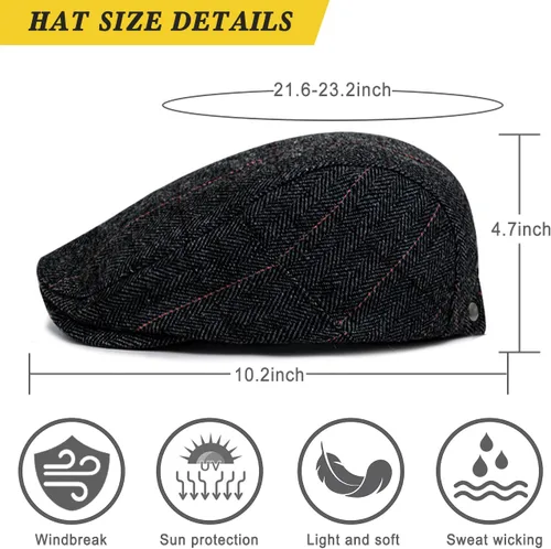 Vista 6 de Xinveen Sombreros de Repartidor para Hombres de Invierno Planos Ivy Gatsby Gorra Irlandesa de Taxista Ivy de Conducir de Caza