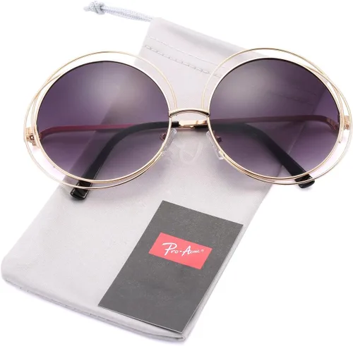Vista 2 de Pro Acme Gafas de sol redondas de gran tamaño con marco de alambre de metal para mujer