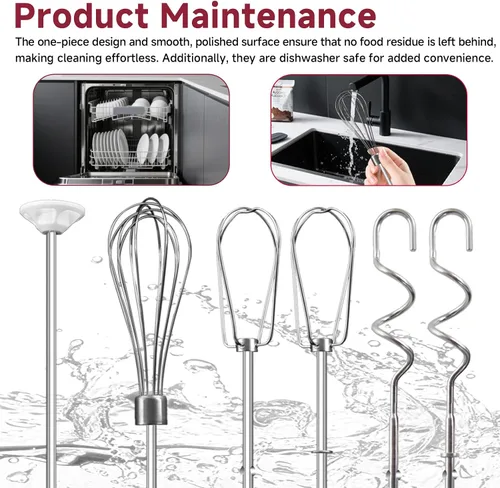 Vista 5 de Batidor de mano para batidora de mano Kitchenaid KHM3 KHM5 KHM7 KHM9, incluye batidor, varilla de mezcla y gancho para masa, accesorios de batidora
