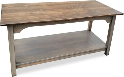 Vista 6 de Peaceful Classics Mesa auxiliar amish de madera rústica, muebles amish, estantes de 2 niveles, mesas de centro de granja hechas de madera real