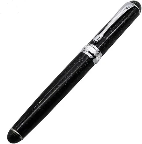 Vista 6 de Pluma estilográfica negra con purpurina, recargable de 5.5 in x 0.5 in para hombres y mujeres, diario, caligrafía, bolígrafos de escritura suave