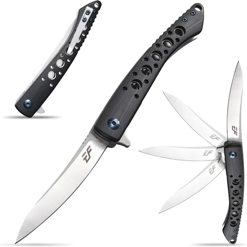 Vista 10 de Eafengrow EF943 EDC Cuchillo plegable D2 hoja de acero G10 Mango Flipper Cuchillos con clip de bolsillo para camping, senderismo, supervivencia al