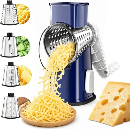 Vista 10 de VEKAYA Rallador de Queso, Rallador de Queso con Manivela Manual, Rallador de Queso con 4 Cuchillas Intercambiables, Rebanador de Verduras, Base