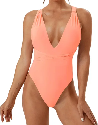Vista 2 de Traje de baño de una pieza para mujer con control de abdomen y cuello en V, traje de baño sin espalda