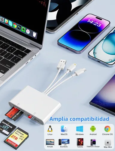 Vista 6 de Adaptador Memory Stick Pro Duo - Lector de tarjetas XD para iPhone/USB C/A, 4 en 1 SD/TF/MS/XD Lector de tarjetas Sony Cybershot lector de tarjetas