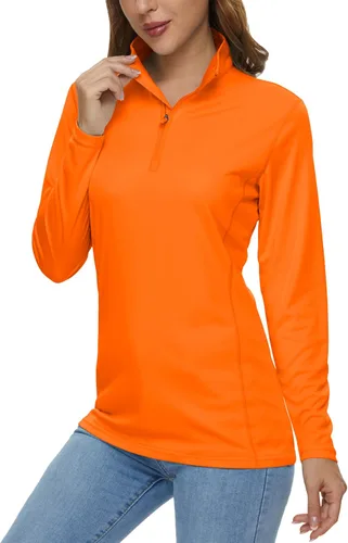 Vista 9 de MAGCOMSEN Camiseta de manga larga para mujer, con cremallera de un cuarto 01-Negro
