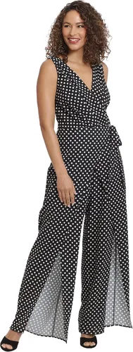 Vista 2 de London Times Women's London Times Women's Dresses Sleeveless Wrap Look Jumpsuit With Front Leg Slit Openings Negro/Blanco