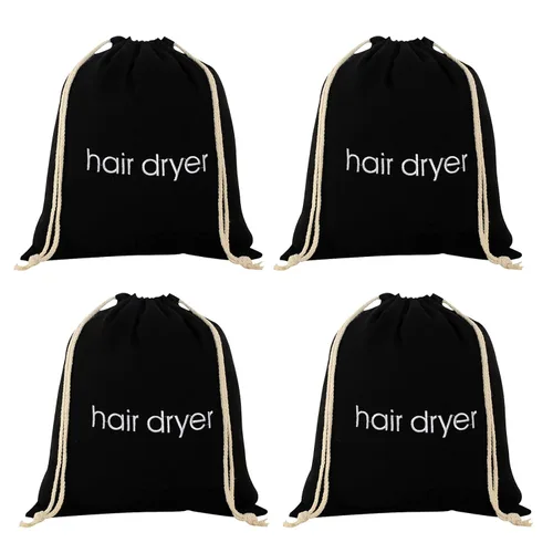 Vista 7 de TSHD Contenedor de bolsa con cordón para secador de pelo, almacenamiento de viaje de algodón para secador de pelo (2 piezas, negro)