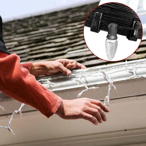 Vista 5 de 50 ganchos para colgar luces navideñas, 1.62 pulgadas, clips de tablero, clips negros de plástico para luces navideñas C7, C9, mini cadena de luces
