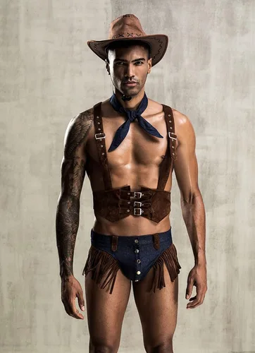 Vista 5 de Disfraz de vaquero para hombre, disfraz de cosplay de esmoquin sexy, conjunto de lencería para juegos de rol, uniforme de bar gay y club nocturno