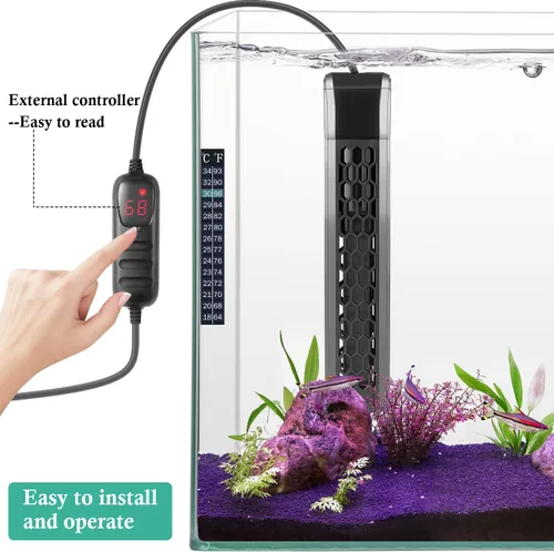 Vista 6 de HITOP Calentador PTC de acuario de 200 W con controlador: calentador digital para pecera y tanque de tortugas de 25 a 60 galones, calentador