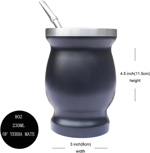 Vista 4 de Beruth Bombilla Yerba Mate Gourd, juego de tazas de té de acero inoxidable de 8 onzas con una tapa multifuncional, dos popotes y cepillos