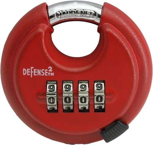 Vista 6 de Candado de disco rojo para unidad de almacenamiento, cerradura de combinación de 4 dígitos, candado para exteriores, resistente a la intemperie, 6