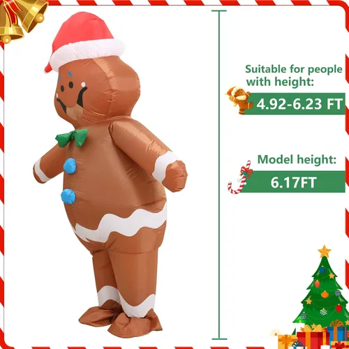Vista 6 de Disfraz de Navidad inflable de hombre de jengibre para adultos, divertido personaje de Navidad gigante para mujeres y hombres