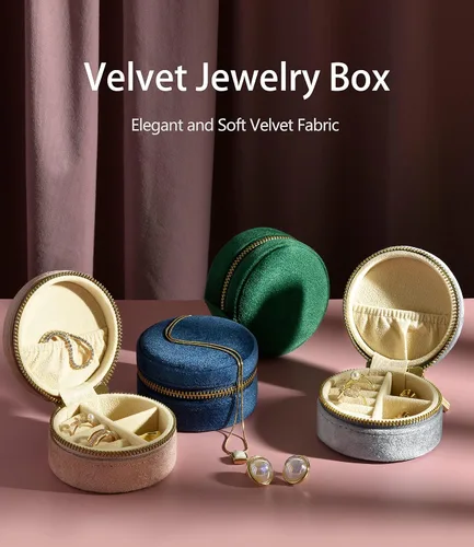 Vista 6 de TAIMY Joyero de viaje de terciopelo pequeño estuche redondo de viaje para mujeres y niñas mini cajas organizadoras de viaje portátiles para anillos