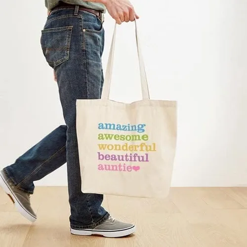 Vista 4 de CafePress Auntie Amazing Awesome - Bolsa de mano de lona natural bolsa de compras reutilizable