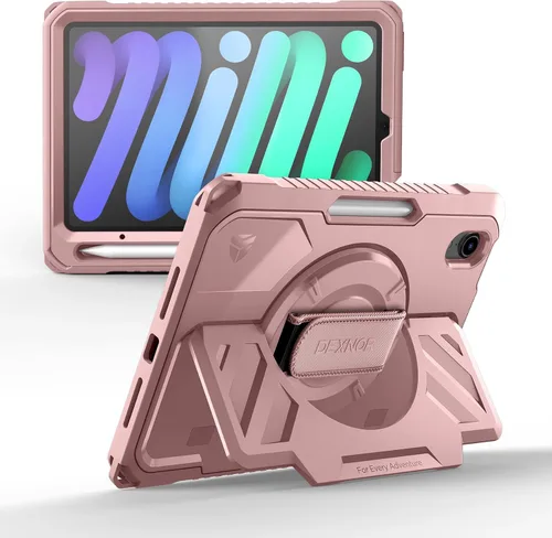 Vista 33 de Dexnor Funda para iPad mini 7 (A17 Pro) 2024/mini 6 2021 de 8.3 pulgadas, funda protectora resistente con correa de mano giratoria de 360° y soporte