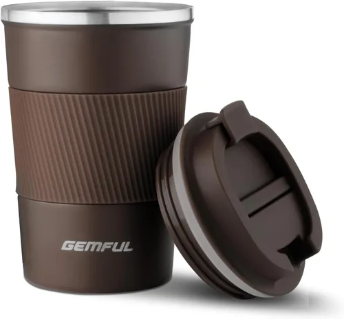 Vista 12 de GEMFUL Taza de viaje de café a prueba de fugas con tapa, 13 onzas, aislada al vacío, de acero inoxidable, vaso de café a prueba de derrames