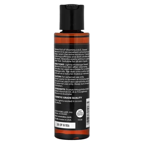 Vista 2 de Hobe Naturals Aceite de almendras dulces, 4 onzas líquidas