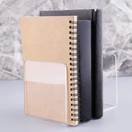 Vista 4 de 2 soportes para libros, sujetalibros de acrílico transparente, soportes antideslizantes para libros, películas, CDs, videojuegos
