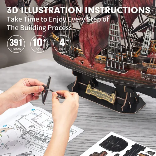 Vista 6 de CubicFun Rompecabezas 3D para adultos y niños, la venganza de la reina roja Anne's Revenge, 391 piezas, decoración del hogar, arte y manualidades
