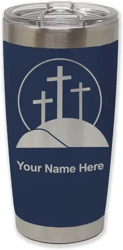 Vista 20 de LaserGram Vaso aislado al vacío de 20 onzas, cruz de calvario, grabado personalizado incluido (negro)