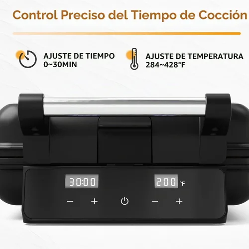 Vista 2 de Fabricante de Waffles de 4 Rebanadas con Superficie Antiadherente, Plancha para Waffles de 1200W, Control de Tiempo y Temperatura, Pantalla LCD