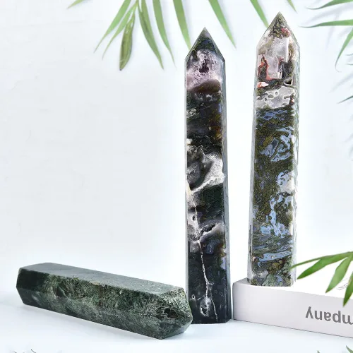 Vista 4 de Torre de cristal de ágata musgo de 10 a 12 pulgadas, gran punto de cristal curativo, obelisco, reiki, energía, meditación, regalo de decoración