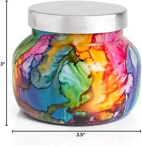 Vista 7 de Capri Blue Volcano Candle - Vela en tarro pequeño de cristal de acuarela arcoíris, vela de aromaterapia de lujo, vela de frutas tropicales