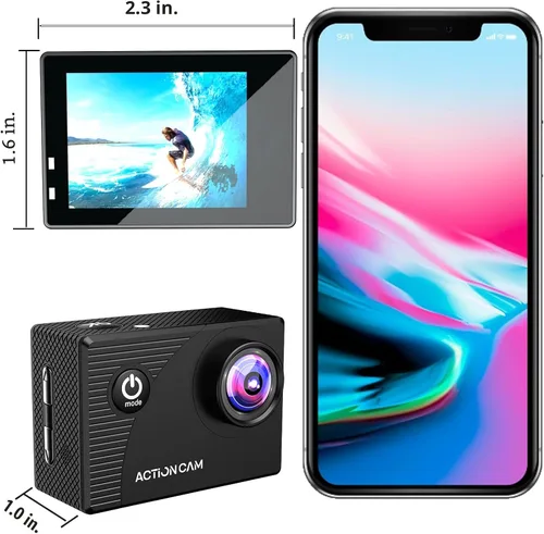 Vista 6 de Xilecam Cámara de acción 1080P 30fps Cámara deportiva sumergible hasta 40m/131 pies, impermeable, con 2 baterías y accesorio multifunción